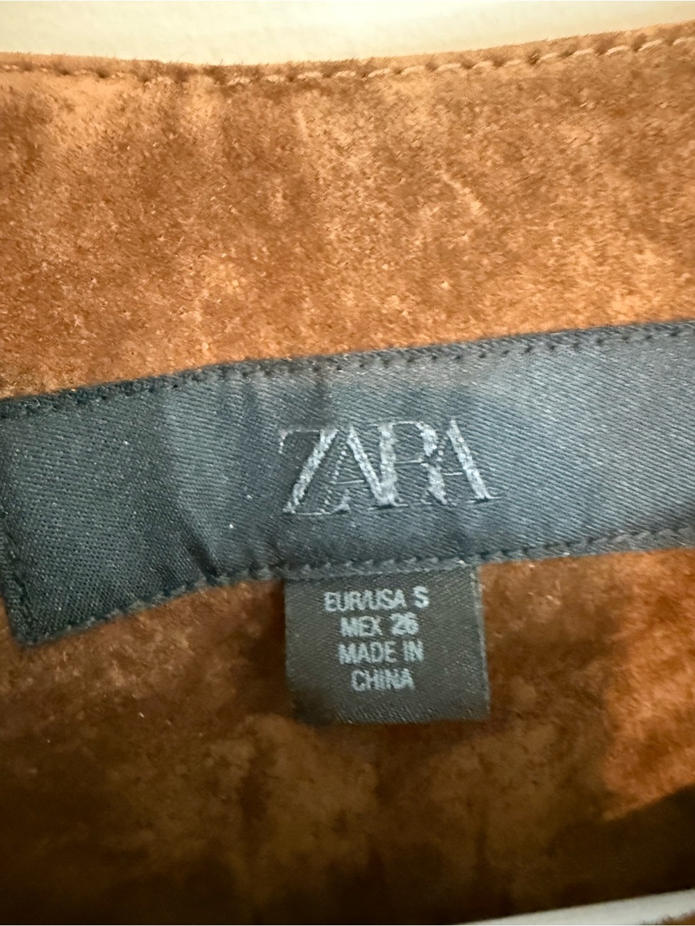 ZARA Flared Hem 100% Suede Leather Jacket in Whiskey Brown Size Small - Picture 10 of 14
